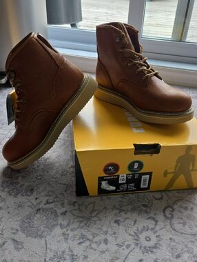 Men's Brown Leather Work Boots - Classic Lace-Up Steel Toe